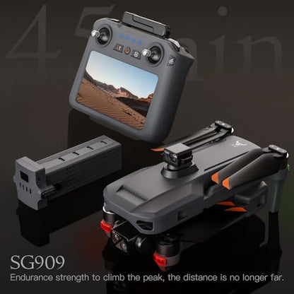SG909 Drones with 4K Camera for Adults, 3-axis Gimbal Stabilization, 6 km video transmission, RC Remote Control Screen, 360° Obstacle Avoidance, Foldable Quadcopter, 3 Batteries - color: 3 batteries(Grey)