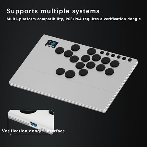 NLOFIN Leverless Arcade Stick 16Keys All-Button Leverless Controller,Silver - color: Silver