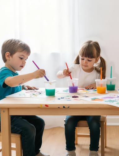 YGAOHF 8 Packs No Spill Paint Cups with Lids, Large Paint Water Cup with 8 Pcs Paint Brushes, Arts and Crafts Supplies