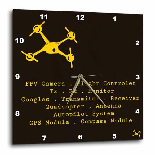 3dRose Black and Yellow Drone with DIY Accelerometer Gyroscope Brushless Motor GPS 10x10 Wall Clock