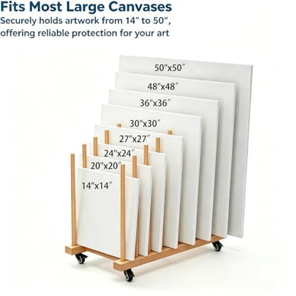 Large Art Storage Rack with Wheels, Art Canvas Boards Rack Art Storage with Handle & Caster Wheels for Drawing Board, Panel, Paper Pad for Gallery, Art Studios, Artworks