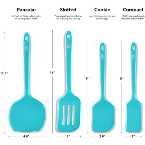 DI ORO Silicone Turner Spatula Set - 600F Heat Resistant, 4-Pc Teal - color: Teal