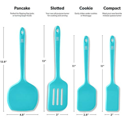 DI ORO Silicone Turner Spatula Set - 600F Heat Resistant, 4-Pc Teal - color: Teal