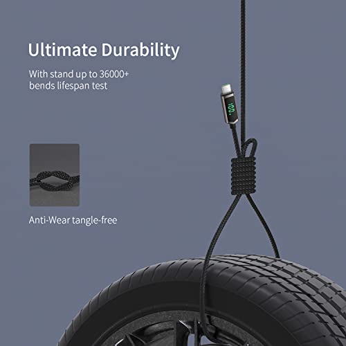 SOOPII 100W USB C to USB C Cable with LED Display,Nylon Braided [6.6FT] - color: Black, size: 6.6 Feet 100W