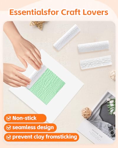 UCEC 5 Pcs Polymer Clay Texture Roller Set for Jewelry Making 3.15" Tools