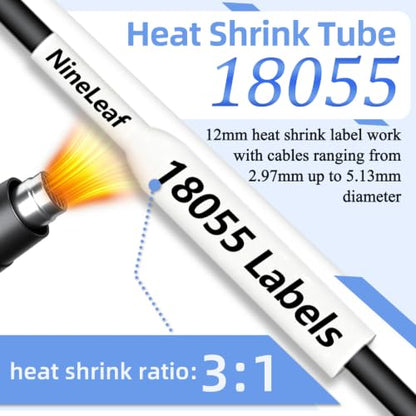 4PK 1/2" White Heat Shrink Tube Replace for Dymo Label Maker Refills 18055 - color: Black on White, size: 12mm