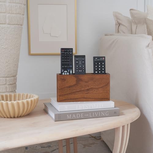 Wooden Remote Control Holder - Adhesive Wall Mount Caddy for 3-4 Remotes - color: Brown