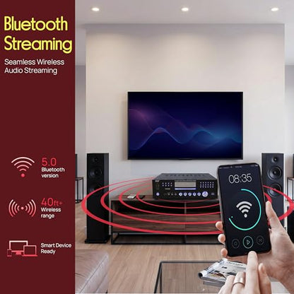 Pyle 4 Channel Bluetooth Home Amplifier - Front Loading DVD/CD Player - 3000W Peak Stereo Receiver - 2 Mic Inputs w/ Echo, FM Radio,Optical In,USB,RCA,Composite, LED Level Meter, Rack Mount - PD3000BA - style: 3000W