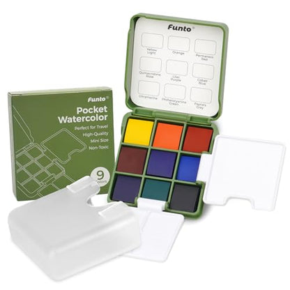 Funto Mini Watercolor Travel Set Refill, 9-Color Replacement Palette For Painting - style: Basic Set