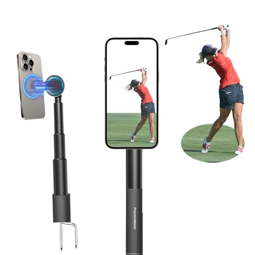 Golf Monopod Stick, Record Golf Swing with Magnetic Phone Holder - color: Double Spikes