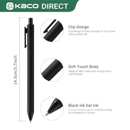 Kaco PURE Gel Pens Black Ink 0.7mm Medium Point 10 Pieces Set Quick Drying - color: 0.7mm 10 PCS Black
