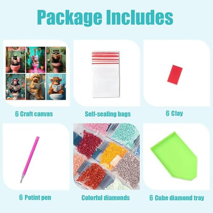 Axquilon 6 Pack Funny Animals Diamond Art Kits for Adults 12x16 inch - color: 6 Pack Animals