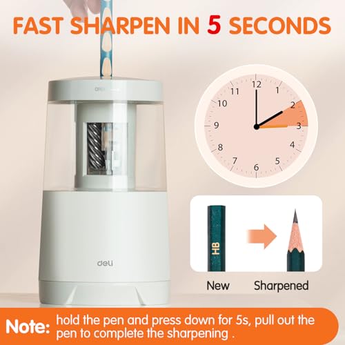 Deli Electric Pencil Sharpener, Automatic Pencil Sharpeners, White - color: White
