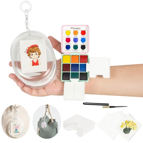 Woomer 9-Color Travel Watercolor Pan Set with Brush, Cup & Display Pouch