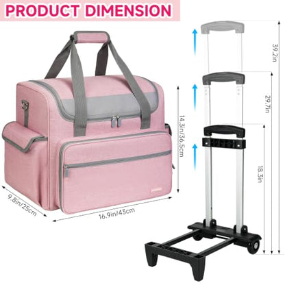 Rolling Craft Bag, Large Craft Bag with Wheels for Scrapbook Supplies - color: Pink, size: With Trolley