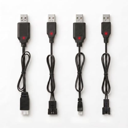 4-Pack Universal RC Charger Cable Set, USB RC Car Charger Compatible with SM-2P SM-4P PH2.0 XH-3P Battery Packs for RC Cars, Drift Cars, Boats, Gel Blaster & Rechargeable RC Toys (4 Pack)