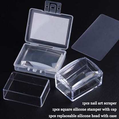 Fcozpjk French Tip Tool, 3PCS Clear Silicone Nail Art Stamper Scraper Kit - color: Square