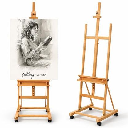 Falling in Art Large H-Frame Studio Artist Easel, Holds up to 51'', Natural - style: Natural