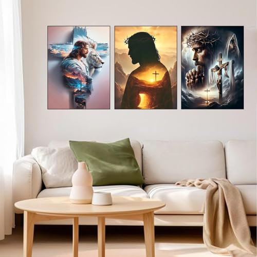 Axquilon 3 Pack Jesus Diamond Art Kits for Adults 12x16 inch - color: 3-Pack Jesus