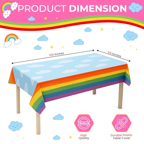 Iconikal 3-Pack Rainbow Plastic Tablecloth 108 x 54 ES Disposable Birthday