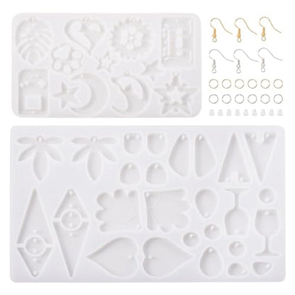 Elecrelive 2Pcs Geometric Resin Earring Molds Leaf Heart Triangle Teardrop Epoxy Silicone Earring Mould with Ear Hooks for Women DIY Craft Pendants Necklace Key Chains - color: Clear-Geometric