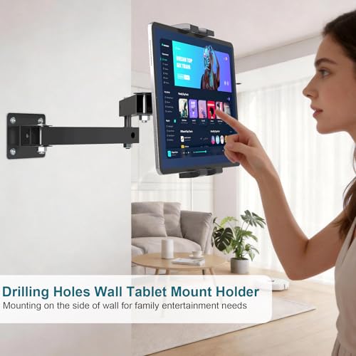 Mippko Foldable Wall Mount iPad Holder Tablet Mount Stand,360° Adjustable Tablet Holder,2-Stage Extendable Articulating Aluminum Alloy Arm,Compatible with 4.7~12.9" iPad/Nexus/e-Reader/Switch/iPhone