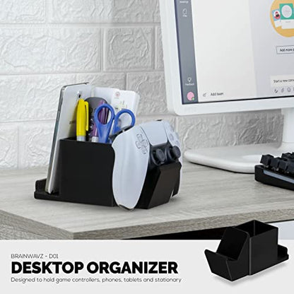 Desk Organizer with Game Controller Holder, Tablet Stand for iPads/iPhones, TV Remote & Pen Storage, Reduce Desktop Clutter, Have All Your Side Table Items in One Space (Black) - color: Controller & Tablet Black