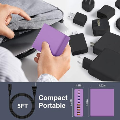 800W USB C Charger Block,10-Port Charging Station - color: Purple