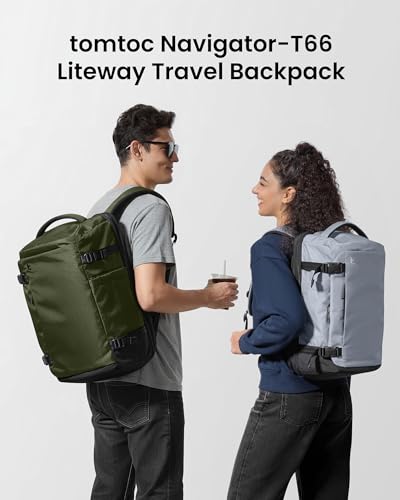 tomtoc Travel Backpack 40L, TSA Carry On Bag Flight Approved, PFAS Free - color: Green-ripstop, size: 40L