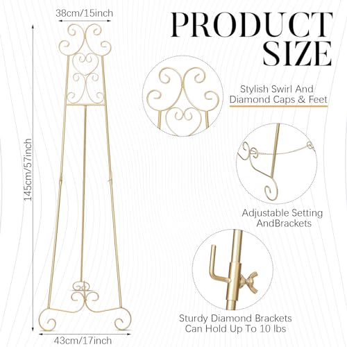 GlikCeil 57" Gold Metal Scroll Easel Stand for Wedding Sign Display - color: Gold