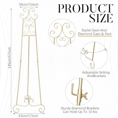 GlikCeil 57" Gold Metal Scroll Easel Stand for Wedding Sign Display - color: Gold