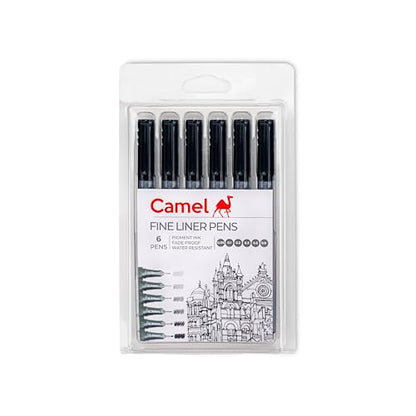 Camel Fine Liner Pens, assorted pack of 6 pens with 6 free A6 postcards