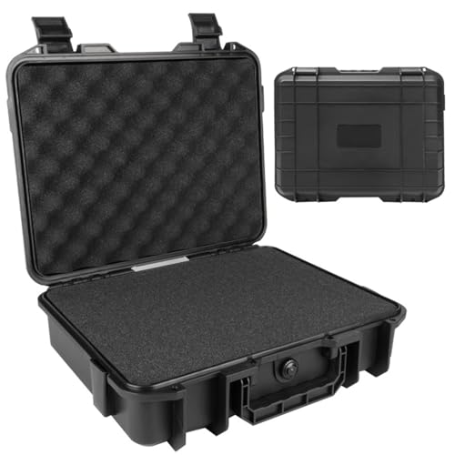 Waterproof Shockproof Hard Case with EVA Sponge, Carrying Tool Storage Box with Handle, Safety Lock Hole and Air Guide Valve for Drones, Camera, Equipment