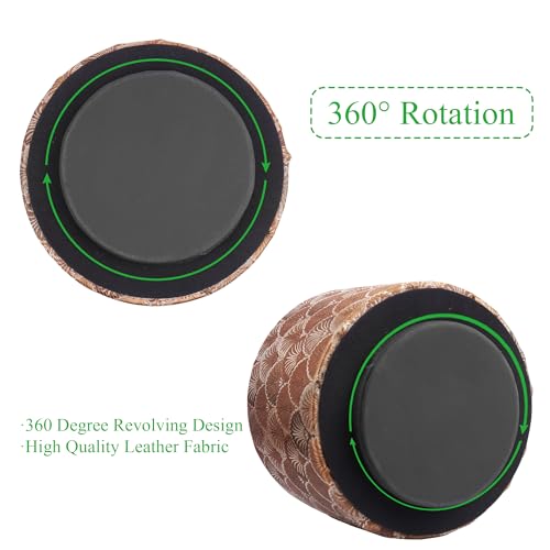 Round Leather Art Supply Organizer,Remote Control Holder,360-degree Rotating Pen Organizer with 4 Compartments(1-Peacock Copper) - color: 1-5Peacock Copper