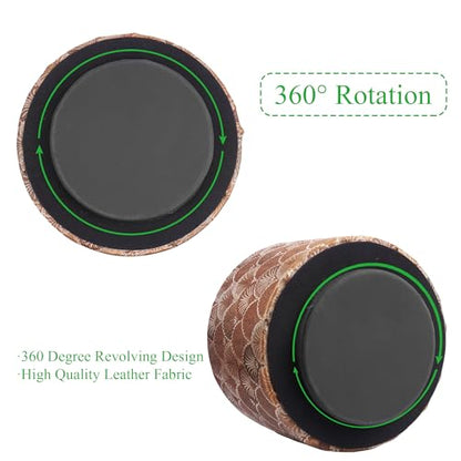 Round Leather Art Supply Organizer,Remote Control Holder,360-degree Rotating Pen Organizer with 4 Compartments(1-Peacock Copper) - color: 1-5Peacock Copper