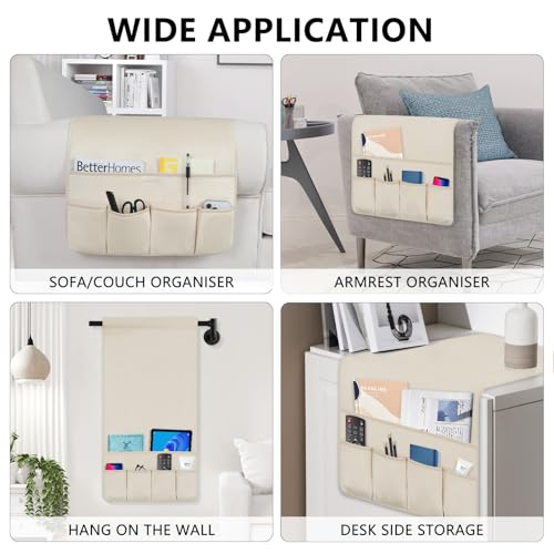 Remote Control Holder for Armchair Caddy, Remote Holder with 5 Pockets - color: Beige, size: 35"x18"