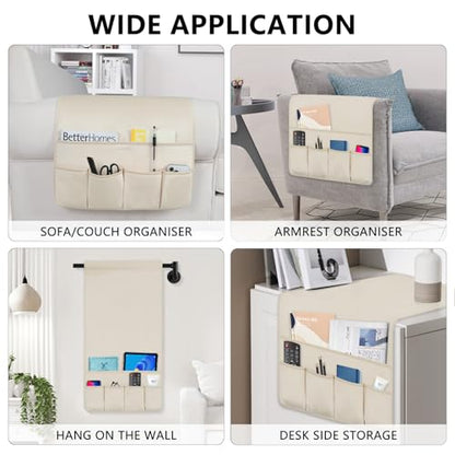 Remote Control Holder for Armchair Caddy, Remote Holder with 5 Pockets - color: Beige, size: 35"x18"