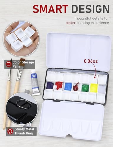 DUGATO Small Empty Watercolor Palette Tin with Lid, Holds 20 Half Pans - size: Small
