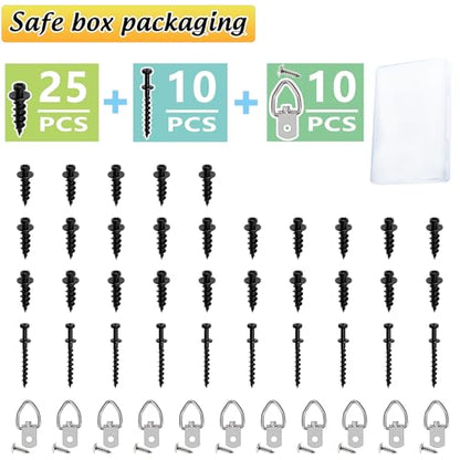 Black Bear Claw Picture Screws in 2 Sizes—Suitable for Drywall & Wood Studs - color: Black Zinc, size: 35 Pack Mix size + D-ring