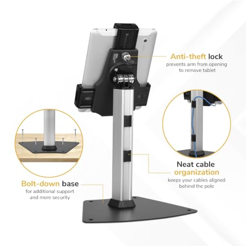 Mount-It! Secure Universal Tablet POS Kiosk Stand with Locking Clamp & Bolt-Down Base, 360° Rotation & +80°/-65° Tilt, Wall or Counter Mount for 7.9"–11" Tablets, iPad, Galaxy Tab & Surface Go - size: Counter - Wide Base