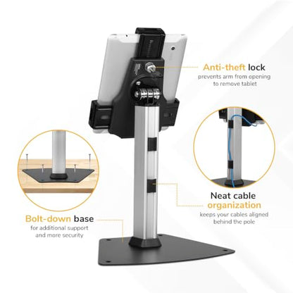 Mount-It! Secure Universal Tablet POS Kiosk Stand with Locking Clamp & Bolt-Down Base, 360° Rotation & +80°/-65° Tilt, Wall or Counter Mount for 7.9"–11" Tablets, iPad, Galaxy Tab & Surface Go - size: Counter - Wide Base