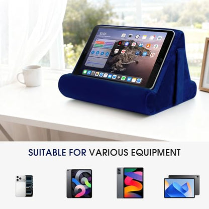 Multi-Angle Tablet Stand with Soft Pad Cushion and Net Pocket - Universal Phone and Pad Holder for Lap, Knee, Sofa and Bed (Navy Blue) - color: Navy Blue