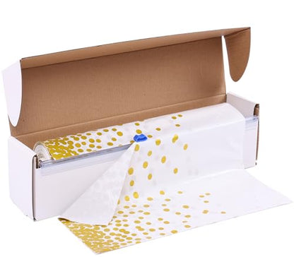 Kesfey White with Gold Dot Plastic Tablecloth Rolls 54 inch X 120ft - color: Black Golden Dot