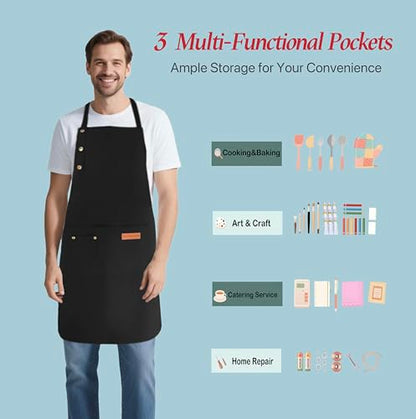 Aprons for Women Men, Water-Resistant Kitchen Aprons for Cooking - color: Black