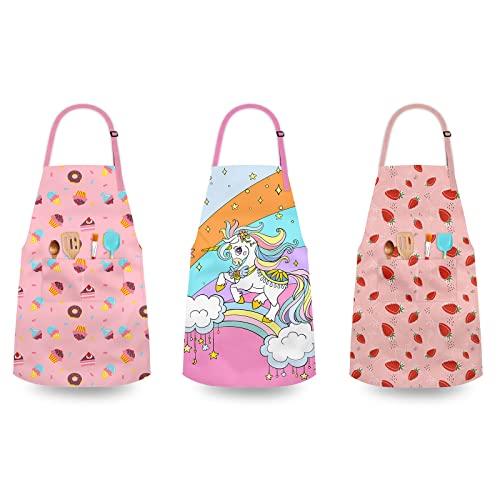 Kids Aprons for Cooking, Toddler Apron for Girls with Pockets Apron for Kid - color: Donut