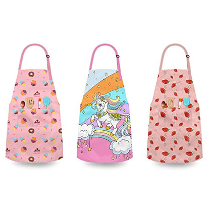 Kids Aprons for Cooking, Toddler Apron for Girls with Pockets Apron for Kid - color: Donut