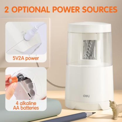 Deli Electric Pencil Sharpener, Automatic Pencil Sharpeners, White - color: White