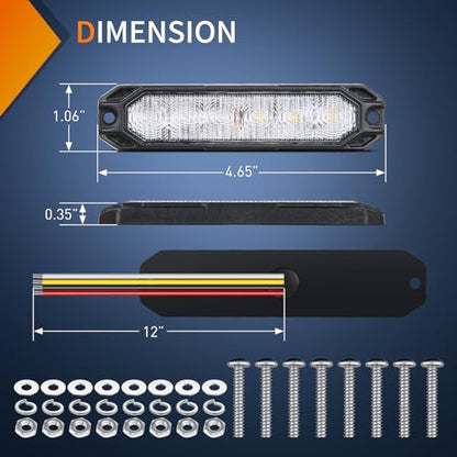 Nilight 6LED Blue White Emergency Strobe lights Sync Feature Surface Mount - color: Bule White