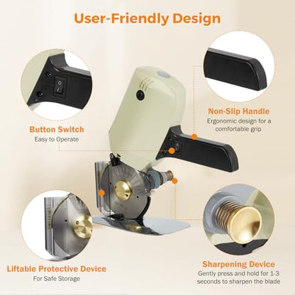 BEAMNOVA Electric Rotary Cutter for Fabric, Cloth Cutting Machine
