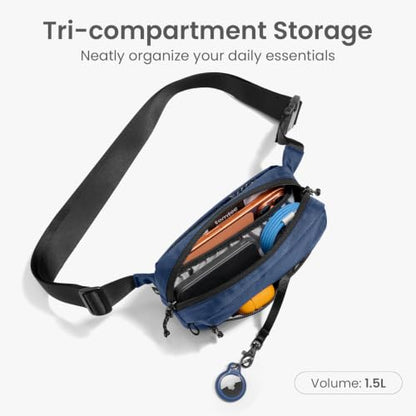 tomtoc 1.5L Sling Bag with RFID Blocking Crossbody Chest Pack for Men Women - color: Dark Blue, size: 1.5L